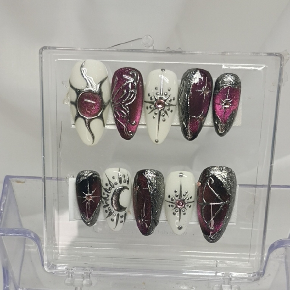 Elegant White and Purple Nail Art Set